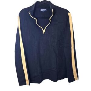 Jones New York 2X Quarter Zip Sweater Navy Gold Metallic Stripe Knit Cotton